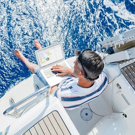 Yacht bridge wheelhouse with navigation displays